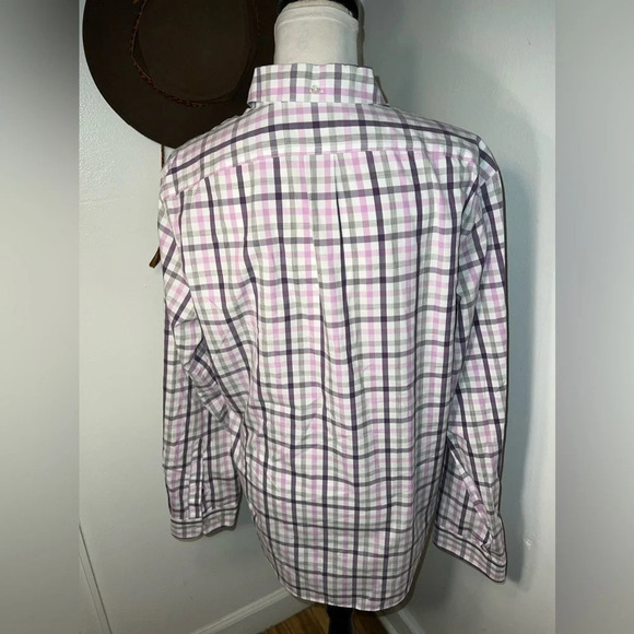 L.L.Bean, M, wrinkle resistant, slim, fit, purple/pink plaid stripe, long sleeve - Picture 4 of 7